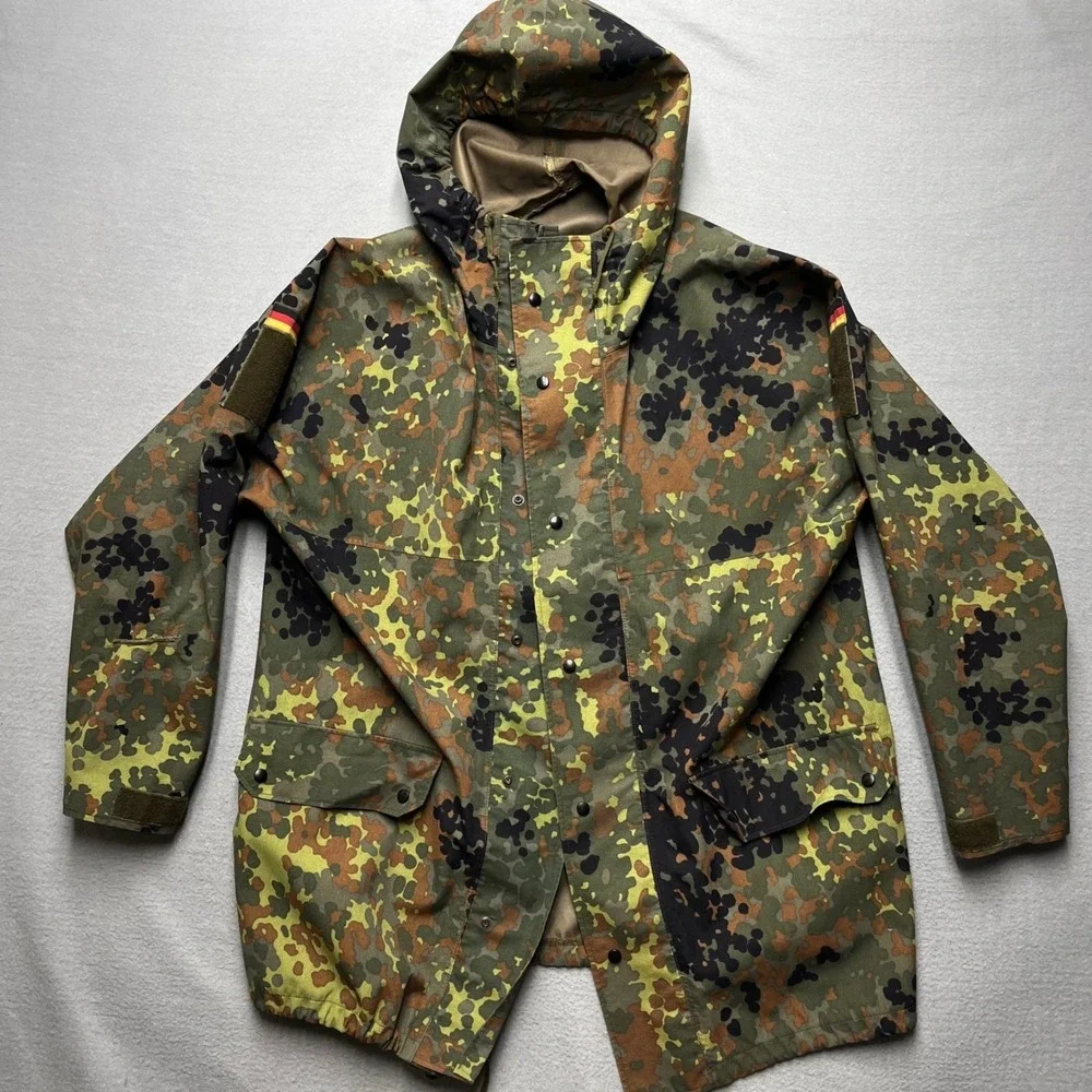 VTG 1994 German Flecktarn Camo Gore Tex Style Rain Parka Jacket 48/50 Bundeswehr